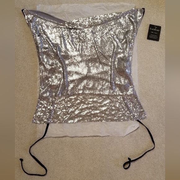 Bebe, size S silver chain mail top - Picture 1 of 3